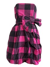 RETRO 80s PINK BLACK CHECK BOW BUBBLE CORSET PARTY DRESS UK 8 EU 36 US 4 S BNWT