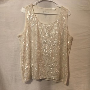 Chicos-Womens-Large-Tank-Top-Sequin-Front-White-Sleeveless-Stretchy-Chicos-2