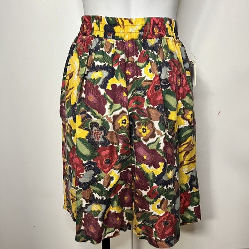 Vintage Jane Ashley Silk Jewel Tone Floral Shorts New with Tags - Picture 2 of 4