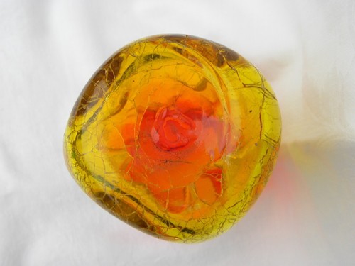 Vintage Blenko? Hand Blown Amberina Crackle Glass Tumbler with Pinched Sides 6" - Picture 8 of 9