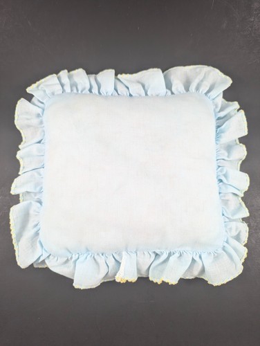 Vintage 1975 Kinder Zahnfee Kissen blau gelb Ente Rüschenborte 10x9" mit Etikett - Bild 7 von 9