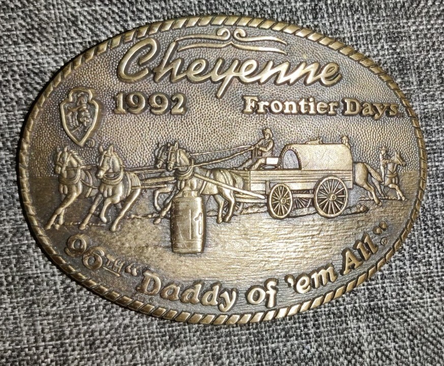 1992 Cheyenne Frontier Days Rodeo Solid Brass Belt Bu… Gem