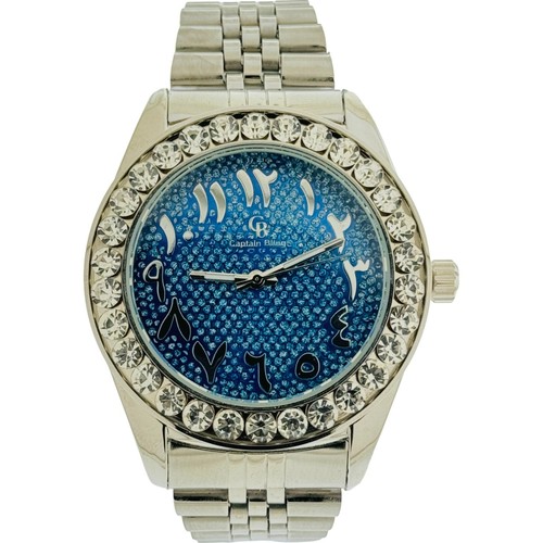 Hip Hop Watch Pavè Silver Stainless Steel Watch:Blue Dial with Arabic Numerals - 第 1/5 張圖片