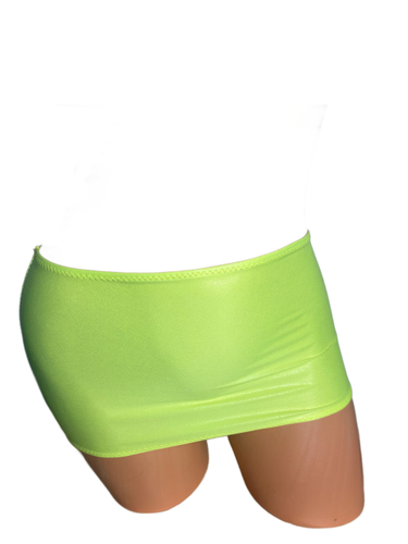 Micro mini skirt pull on exotic dancewear bikini coverup neon yellow wet look - Picture 2 of 4