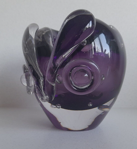Modern Murano style cased bubble art glass owl sculpture vase 114mm tall purple - Picture 6 of 13