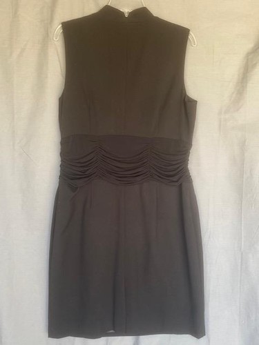 NWT Size 14 CALVIN KLEIN Black Knee Ruched Waist Lined Sheath Dress V Neck New - Picture 3 of 4