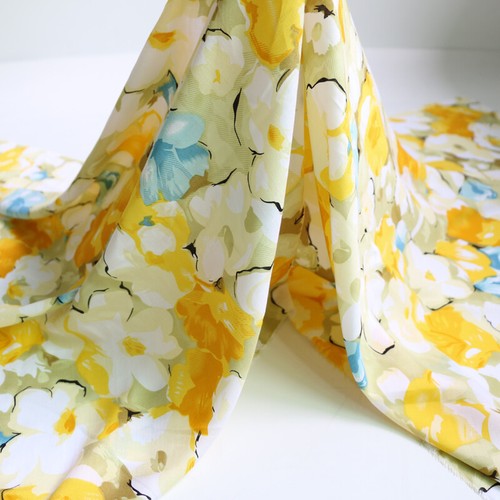 1Yard*140cm Yellow Flower Rayon Fabric Soft Viscose Material For Dress Shirt - Picture 3 of 9