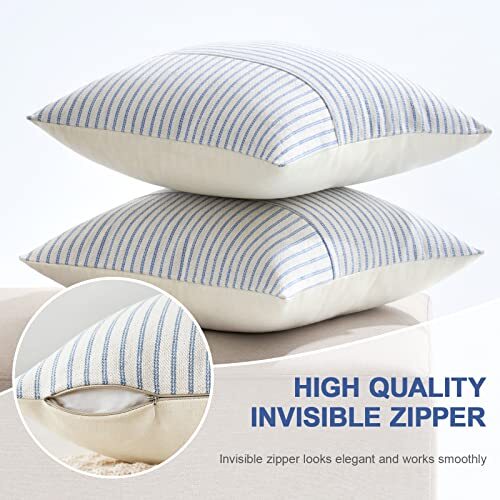 and Beige Patchwork Farmhouse Pillow Covers 18" x 18" (Pack of 2) Light Blue - Bild 6 von 6