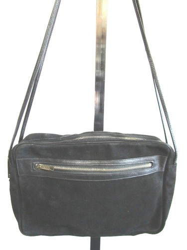 Vintage 80's Hilf Medium Size Black Suede Top Zip Shoulder Handbag - Picture 1 of 11