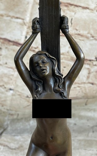 Arte Moderno Abstracto Niña Desnuda Amordazada Bronce Sólido Escultura Figura Obra de Arte Venta - Imagen 3 de 9
