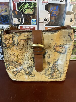 #ad Patricia Nash Irving Bucket Leather Purse Bag European Map No Strap
