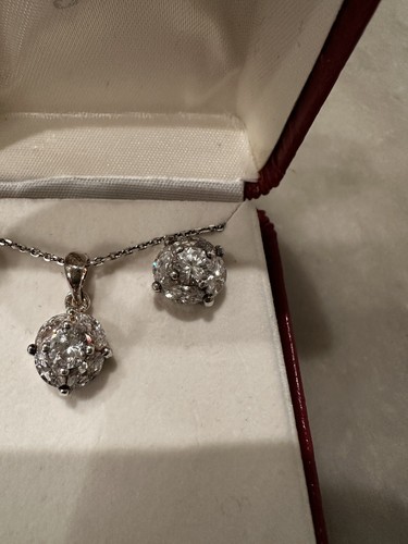 Sterling Silber mit Zirkonia Halskette und Ohrring Set - Bild 5 von 6