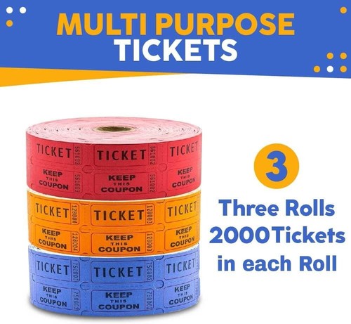 Attendance Tracker Raffle Tickets  50/50 Double Stub Split 3 Rolls of 2000 -USA - Picture 5 of 7