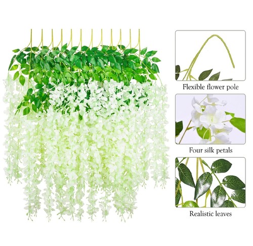 12PCS Artificial Wisteria/Ivy Garland Fake Leaf Plants Vine for Wedding Decor - Picture 13 of 17