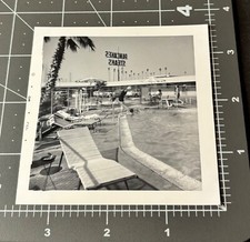 1960s Motel SWIMMING POOL Pancakes & Steaks SIGN Vintage Snapshot PHOTO