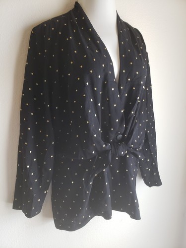 SEQUEL Tunic Jacket with Front Ties Size 16 Bust 49" Black with gold dots - Picture 2 of 5