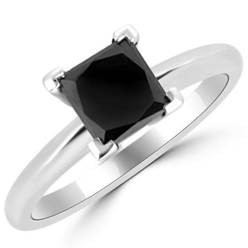 2.5 Carat Princess Cut Black Diamond Solitaire Engagement Ring AAA 925 silver  - Picture 1 of 3