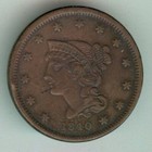 New Listing1840 U.S. Braided Hair Large Cent - Km#67 - Small Date - Almost Uncirculated!