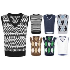 Mens Vest Hang Out Pullover Business Sweater Casual Tops Argyle Waistcoat Slim