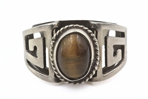 Hallmarked FDW Sterling Silver Southwest Cut Out Tiger's Eye Cab Ring Sz 8