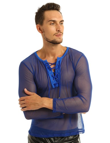 Mens Fishnet Long Sleeve Mesh See through Tank Top T-Shirt Blouse Pullover Club  - Bild 18 von 56