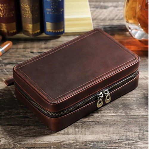 Estuche humidor de cigarros marrón portátil de cuero de vaca caja de viaje para 4 unidades Cohiba - Imagen 5 de 19