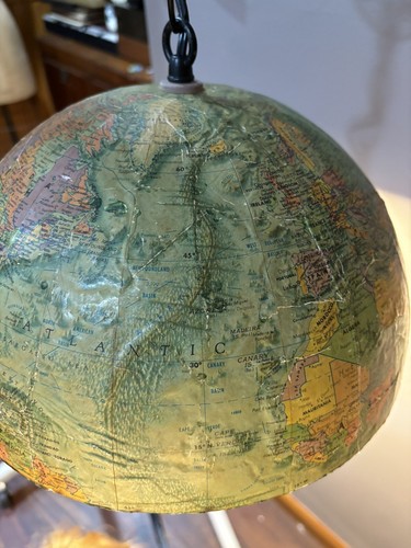 Vintage Hanging Globe Lamp Swag Chain Style Old Earth Half Globe Light fixture - Picture 3 of 11