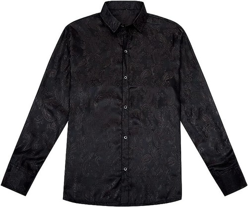 Sliktaa Mens Classic Vintage Long Sleeve Shirts Button Down Stand Collar Tuxedo - Picture 2 of 6