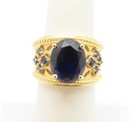 Sterling Silver Vermeil ~10.5x8.5Mm Oval Sapphire Ring Size 6