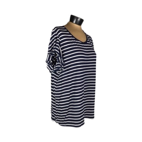 Grace & Lace Striped Ruffle Sleeve Tee Size M Navy White - Picture 3 of 15