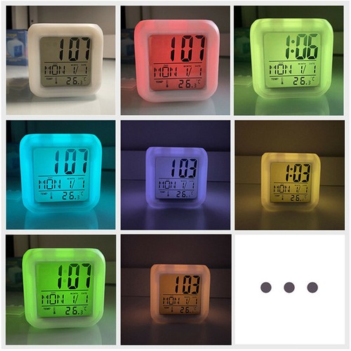 7 Colours Changing Digital Clock Temperature Light Cube Desk Kids Wake Up Alarm - Picture 8 of 16
