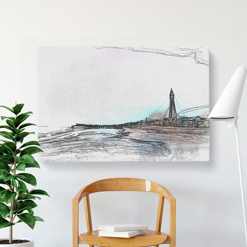Blackpool Tower & Beach In Abstract Landscape Canvas Wall Art Print Framed - Picture 5 of 7