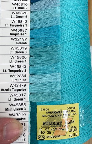 A & E Wildcat Plus Tex 35, Turquoise 46663, 2ea/16oz Textured Polyester Thread - Picture 4 of 5