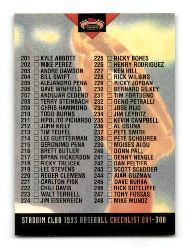 1993 Stadium Club Baseball Card #1 - #325 - - - Pick A Card - - - Complete a Set - Picture 320 of 369