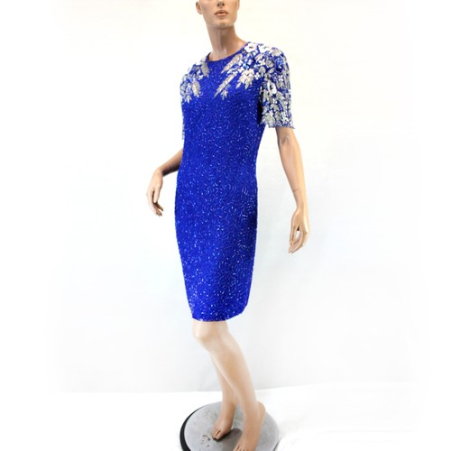 Laurence Kazar Blue Silk Floral Beaded 