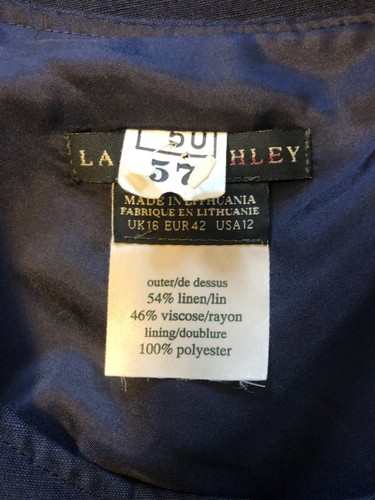 vtg Laura Ashley Navy Blue Linen Blend Maxi Dress Sz 12 Sleeveless Lined - Picture 6 of 6