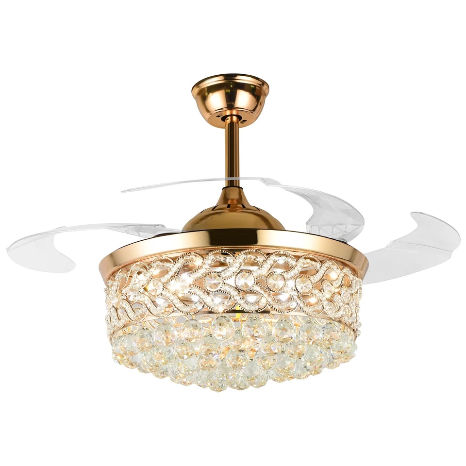 Lámpara de araña LED de cristal de 42 pulgadas con control remoto para ventilador interior Foto 2 de 4