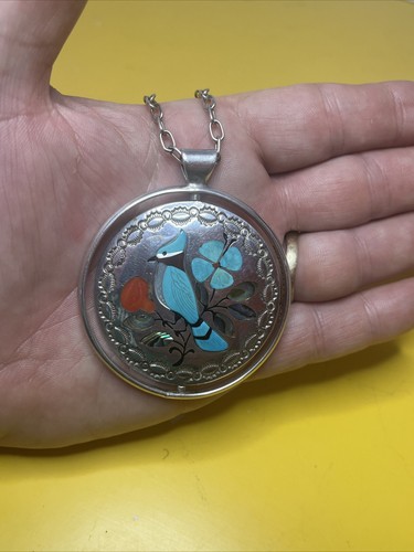 STERLING SILVER JAKE LIVINGSTON SPINNING PENDANT NECKLACE CORAL TURQUOISE OOAK - Picture 8 of 12