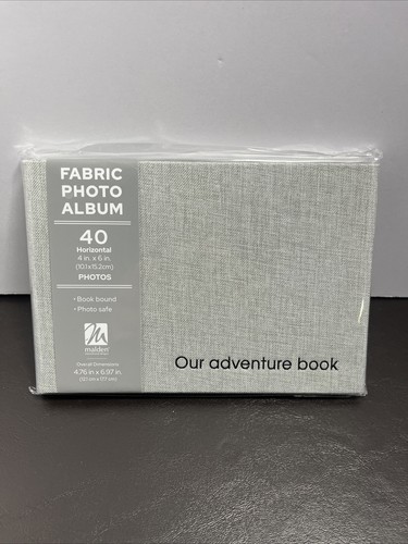 Grey Malden Fabric Photo Album 40 Horizontal 4x 6 “ Our Adventure Book”
