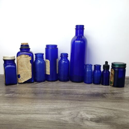 10 Cobalt Blue Apothecary Embossed Medicine Bottle Lot Maryland, Wyeth, Emerson - Picture 15 of 22
