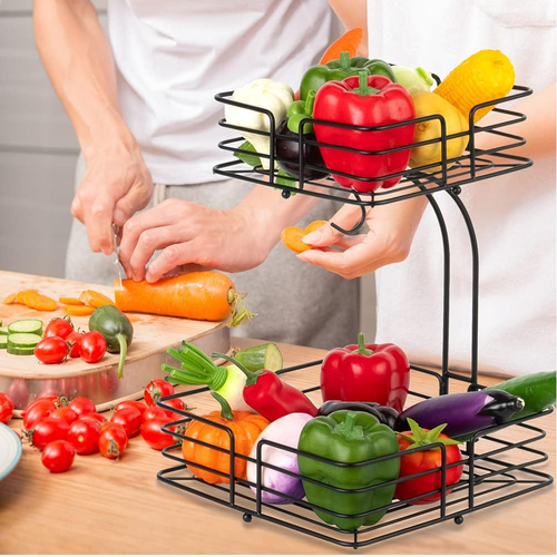 2-Tier Fruit Basket with Banana Holder Standing Daily Kitchen Modern Fruit Bowl - Picture 8 of 14