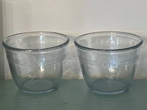 Vintage Fire King Blue Philbe Glass Custard Cup Pair Set  2