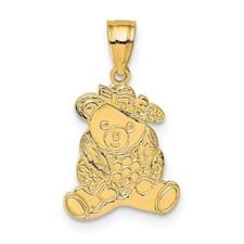 14K Yellow Gold Dressed Up Teddy Bear Pendant