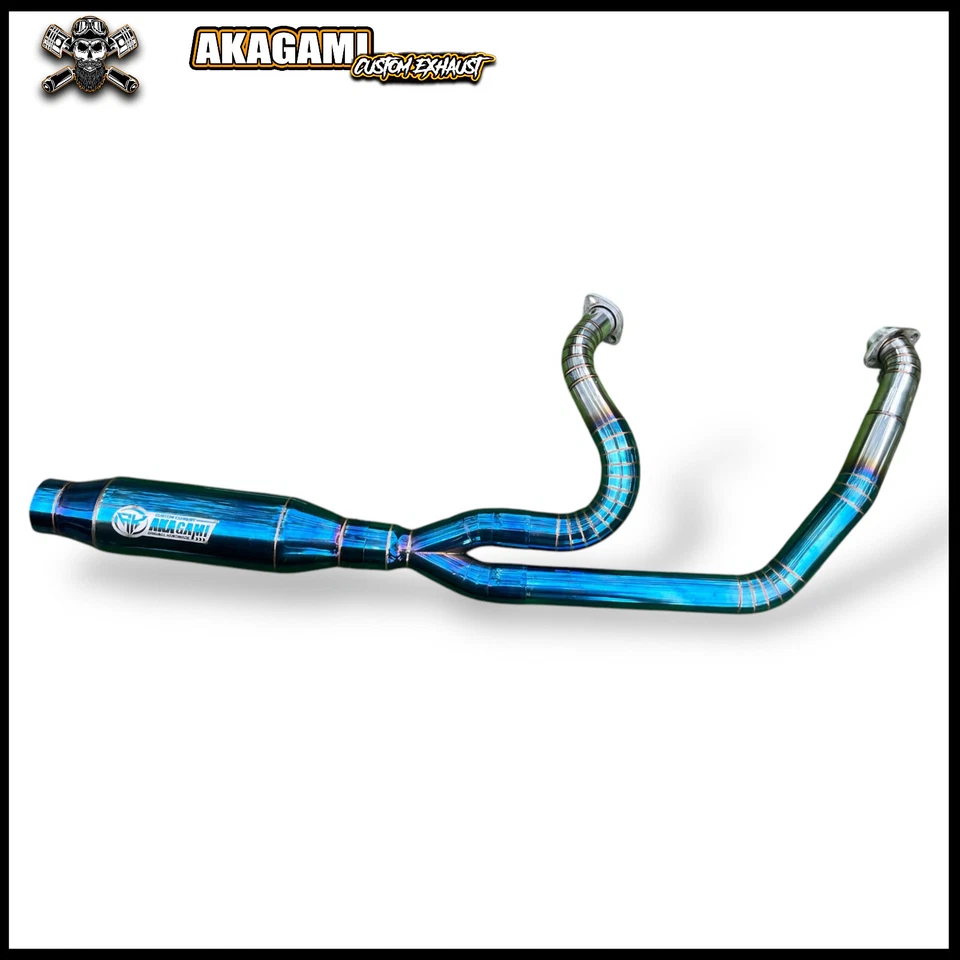 Escape de acero inoxidable azul-cromo 2 en 1 apto para Harley Davidson Dyna Fat Boy Foto 3 de 4