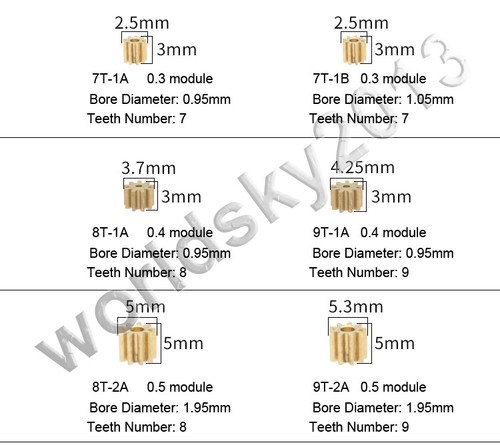 2 PIEZAS 7-16 dientes 0,3/0,4/0,5 módulo eje motor husillo metal cobre engranaje principal - Imagen 9 de 10