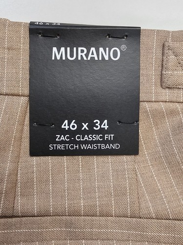 Murano Big & Tall Herren Anzughose Herren 46x34 Zac Plissee Braun Nadelstreifen - Bild 12 von 13