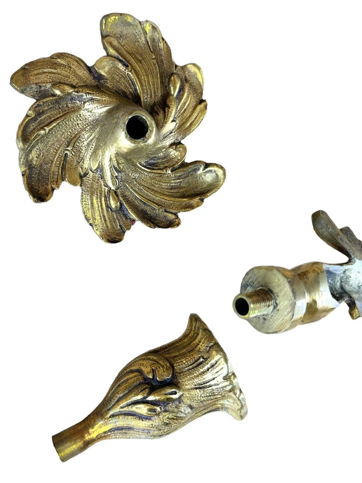 Par de apliques de pared rococó de bronce macizo dorado W. & J. Sloane *rdy4 eléctricos NUEVO de colección Foto 4 de 4