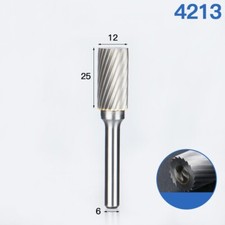 Single Cut Tungsten Carbide Rotary File 6mm Shank 12mm Cylinder Head End 2Pcs