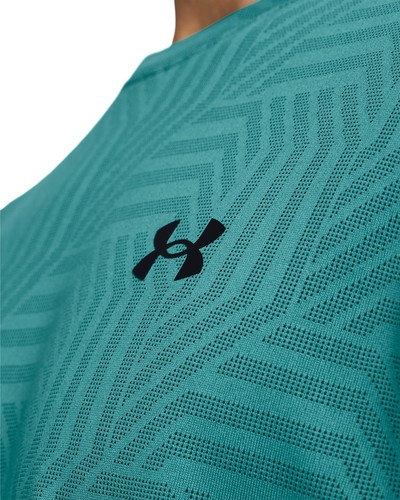 Under Armour Tech Vent Geotessa Mens Training Top Green Short Sleeve Gym T-Shirt - Picture 3 of 5