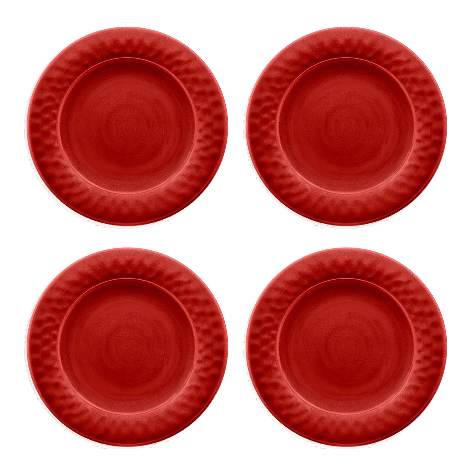 Red Crackle Glaze Melamine/Plastic Dinner Plates Set - Pack of 4 Plates